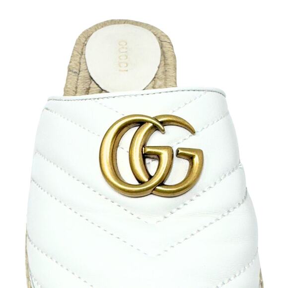 Gucci GG Logo Marmont Gold White Mattelasse‎ Espadrille Slide Flats Sandals 38.5 - Picture 7 of 11